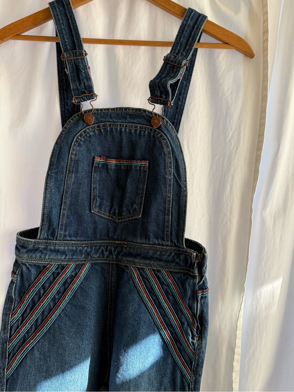 Dark Wash Denim Overalls with Rainbow Trim - Picture 2 of 6